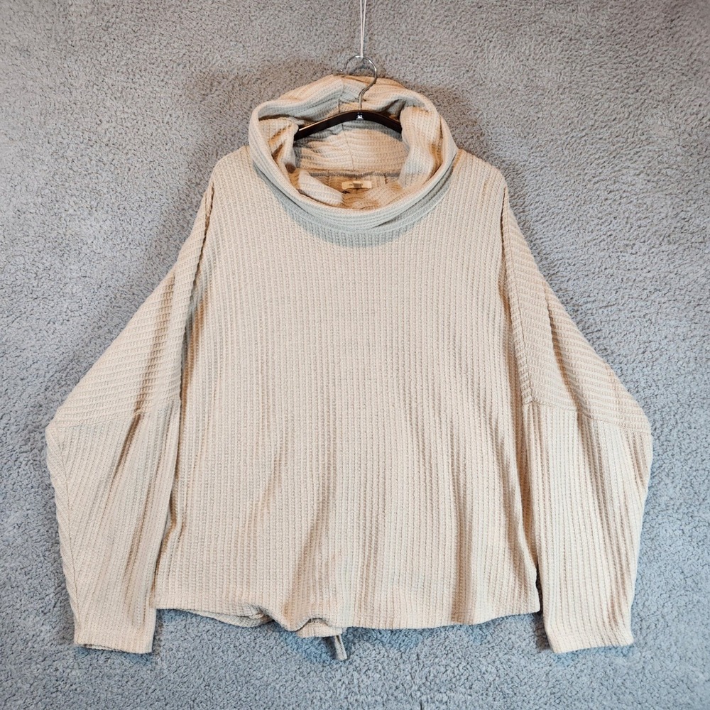 Maurices Pullover Top Womens Large Cowl Neck Beige Long Sleeve Boho Lace Up Back